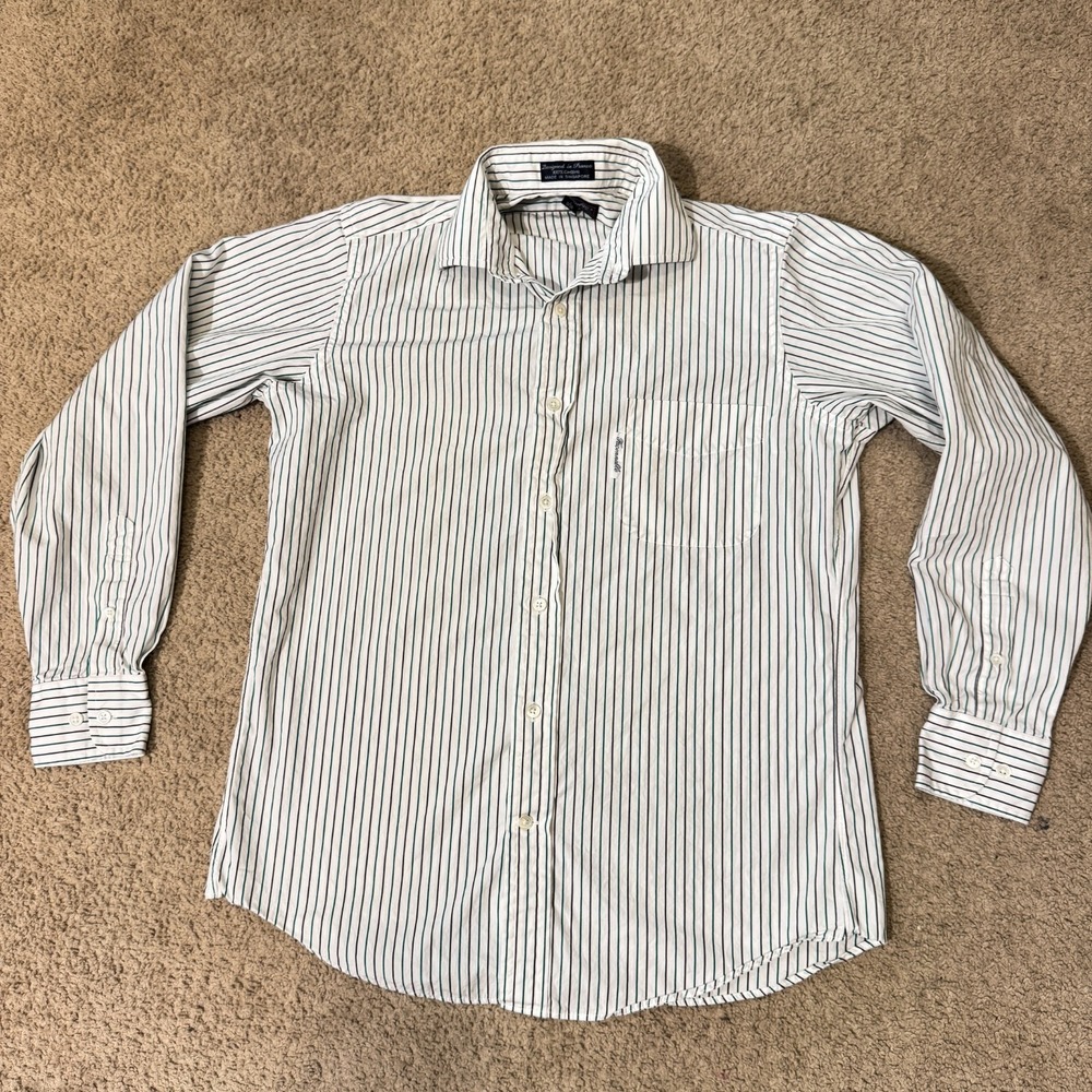 Faconnable Dress Shirt Men's 14.5 White Striped Pocket Formal Business Classic